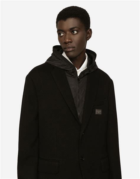 veste cuir dolce gabbana|Hooded jersey jacket and nylon vest in Black for Men.